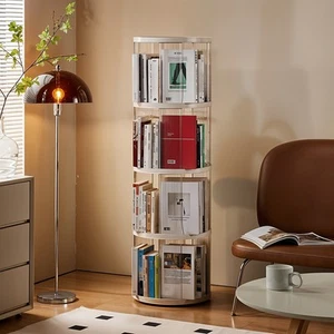 360 Rotating Bookcase on Wheels Display Corner Bookshelf Display Cabinet Holders - Picture 1 of 26