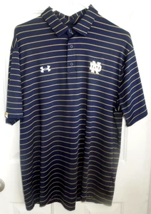 SOFT COMFY STRIPED UNDER ARMOUR HEATGEAR MEN'S ND NOTRE DAME POLO SHIRT SIZE LG - Afbeelding 1 van 4