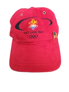 Salt Lake City Olympics Winter Games 2002 Baseball Hat Embroidered Red W/ Pin - Picture 1 of 4