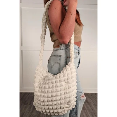 Bubble Bag Ivory Off White Quilted Tote Bag Purse Shoulder - Image 1 of 4