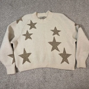 All Saints Star Tinsel Jumper Sweater Womens XS Wool Alpaca Ivory Gold Metallic - Picture 1 of 10