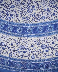 Rajasthan Block Print Round Cotton Tablecloth 72" Blue - Picture 1 of 2