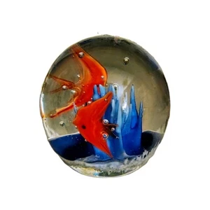 Murano Style Fish Bowl Orb Paper Weight Art Glass Mcm - Picture 1 of 4