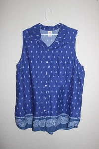 Women's FADED GLORY Blue Button Down Sleeveless Floral & Paisley Shirt, Size XXL - Picture 1 of 4