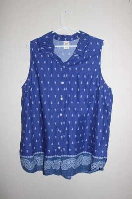 Camisa para mujer FADED GLORY azul con botones sin mangas floral y cachemira, talla XXL Foto 1 de 4