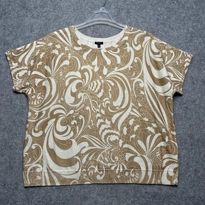 Suéter Talbots Mujer 2X Tostado Crema Metálico Jacquard Manga Corta Brillante Top Foto 1 de 4