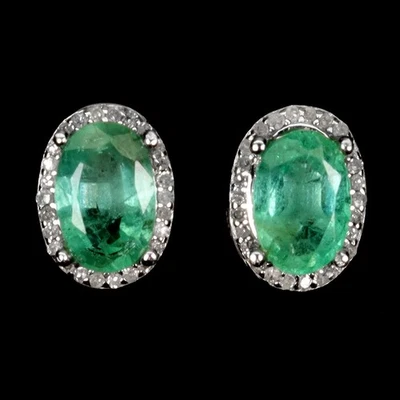 Pendientes de plata de ley 925 ovalados esmeralda 6x4 mm diamantes 64 piezas joyas de piedras preciosas Foto 1 de 4
