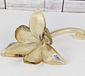 Blumen Figur Bernstein mundgeblasen Kunstglas Glitzer lockiger Stiel Murano-Stil Lilie - Bild 1 von 10