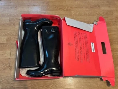 Botas de lluvia Hunter altas brillantes para mujer (negras) talla 7 Foto 1 de 4