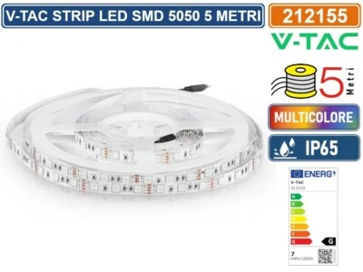 V-TAC VT-5050-60 STRISCIA LED FLESSIBILE 35W SMD RGB 60 LED/METRO 12V IP65 5MT - Immagine 1 di 3