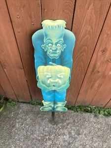 VTG Frankenstein Pumpkin Halloween Vinyl Yard Sign MARKEE 1998 Stake RARE - Picture 1 of 5