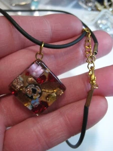 Rubber Necklace Vetro Di Murano Made in Italy Red Gold Multi Color Glass Pendant - Picture 1 of 5