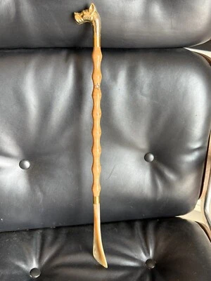 🐈‍⬛ Ancien chausse pied gratte dos bambou vintage Tête de chien scotish terrier - Photo 1/3