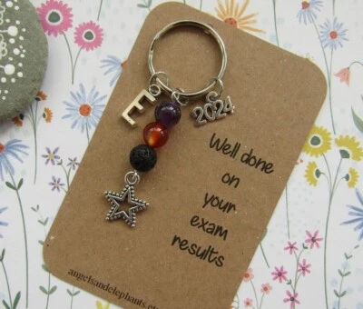 ANGELS & ELEPHANTS Exam Results Gift, Star Keyring, Gemstone Diffuser, Personalised, Well Done Gift