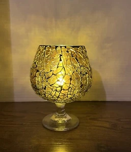 Vintage Stained Glass Mosaic Candle Holder Brandy Snifter Amber - Picture 1 of 5