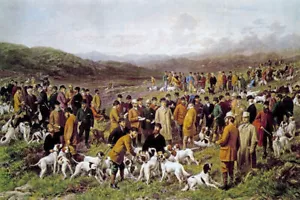THE FIELD TRIAL MEETING BALA NORTH WALES DOG 1904 PAINTING BY GEORGE EARL REPRO - Picture 1 of 3