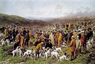 THE FIELD TRIAL MEETING BALA NORTH WALES DOG 1904 PAINTING BY GEORGE EARL REPRO - Image 1 of 3