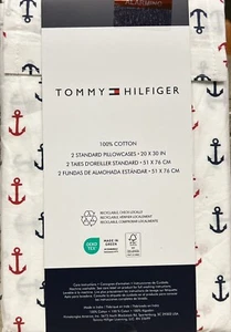Juego de 2 fundas de almohada estándar anclas azul rojo blanco Tommy Hilfiger - Imagen 1 de 1
