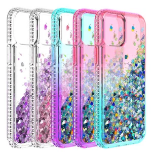 For iPhone 12,12 Pro Max Phone Case Liquid Bling Glitter Shockproof Rubber Cover - Picture 1 of 39