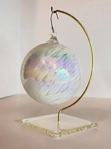 Hand Blown Art Glass Orb Ball Tabletop Ornament Pink Iridescent W/ Hanger - Picture 1 of 13