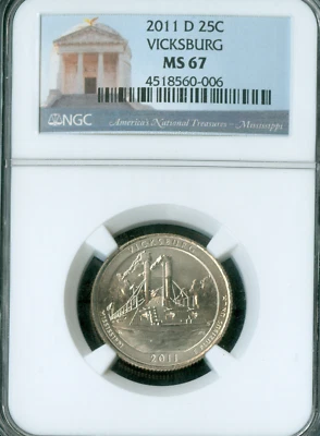 2011 D VICKSBURG QUARTER NGC MS67 PQ 2nd FINEST REGISTRY . - Image 1 of 2