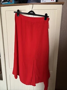 F&F Red Lightweight Long Slit Hi-Lo Straight Ladies Skirt UK Size 10 NEW - Picture 1 of 10