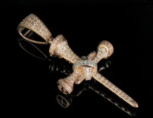 Men's 10K Rose White Two Tone Gold Genuine Diamond Nail Cross Pendant 3/4 CT 2" - Picture 1 of 7