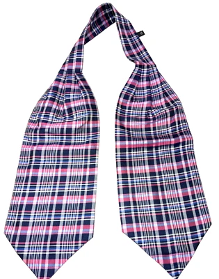 Preppy Rosa Cuadros Seda Ascot Corbata con Azul Marino Clásico Disfraz Formal Colorido Foto 1 de 4