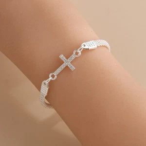 SALE Fashion Women Men Charm Cross Crystal Bracelet Adjustable Bangle Jewelry - Picture 1 of 11