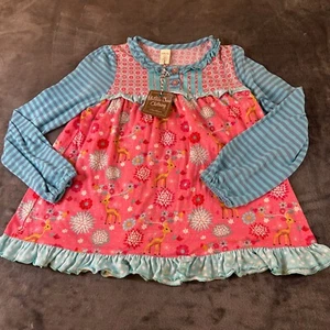 Matilda Jane Girls Dress Deer Floral Ruffle & Bottom Set Pink Blue Kids Size 12 - Picture 1 of 16