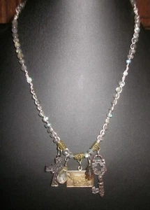 Griffon Charm Necklace Labradorite Tartarian Renaissance Cross Key Old World - Picture 1 of 8