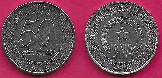 ANGOLA  50 CENTIMOS 2012 UNC 1 YEAR TYPE,LOGO OF THE NATIONAL BANK OF ANGOLA WIT - Image 1 of 1