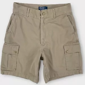 VINTAGE Polo Ralph Lauren Cargo Shorts Mens 31 Khaki Twill 8" Outdoor Hiking - Picture 1 of 11