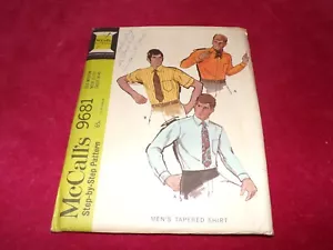 1969 McCALL'S #9681-HOMBRE (2 ESTILOS) PATRÓN DE CAMISA EMPRESARIAL O INFORMAL 38-40 FF - Imagen 1 de 2