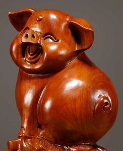 NUOVA statua animale in palissandro maiale originale intaglio legno fatta a mano zodiaco cinese - Foto 1 di 8
