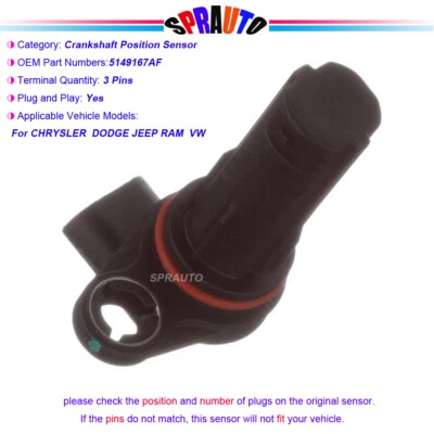 Sensor de posición del cigüeñal para Chrysler 300 Dodge Durango Charger PC893 5149167A Foto 1 de 4