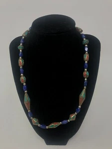Vintage Tibetan Lapis, Coral, and Turquoise Gemstone Bead Necklace Tribal Nepal - Picture 1 of 12
