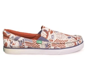 Sanuk Sideline Patriot Herren-Slipper amerikanische Flagge 12 Leinen Freizeit Strand - Bild 1 von 9
