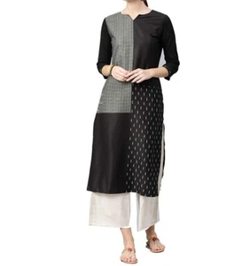 Mujer Negro Crepe Digital Impreso Kurti Kurta - Imagen 1 de 3