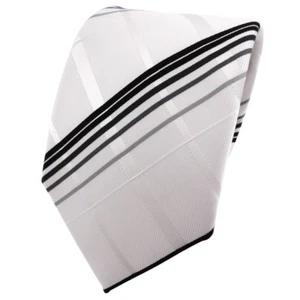 TigerTie Satin Krawatte weiß reinweiß silber grau schwarz kariert - Binder Tie - Bild 1 von 1