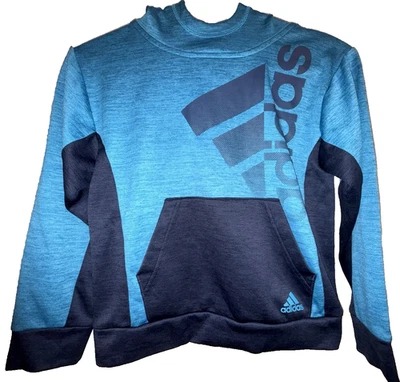 Adidas Hooded Sweatshirt Boys S/P/CH (8) Blues Long Sleeves Kangaroo Pouch - Image 1 of 4