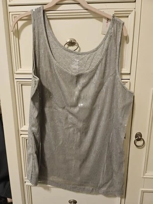 CAMISETA SIN MANGAS LANE BRYANT LENTEJUELAS, GRIS. TALLA 18/20, NUEVO CON ETIQUETAS Foto 1 de 4