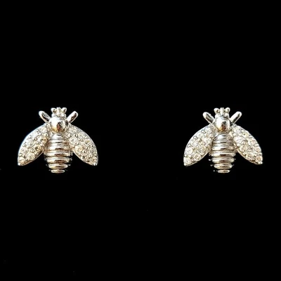 Aretes de abeja enchapados en rodio de plata - piedras de circonita cúbica - sin níquel Foto 1 de 4