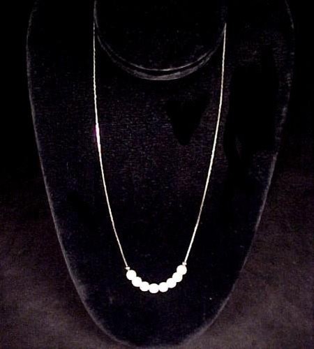 VETEMENTS Collana catena maglia Boston tono argento con 8 perle finte lunga 19" vintage