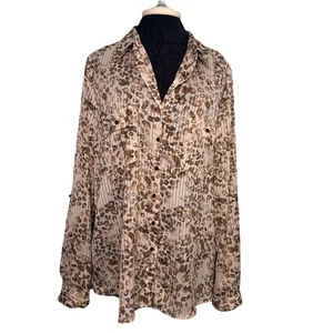 Roz & Ali Bluse Shirt Top Damen XL Animal Print transparent Button Down 70er Workwear - Bild 1 von 10