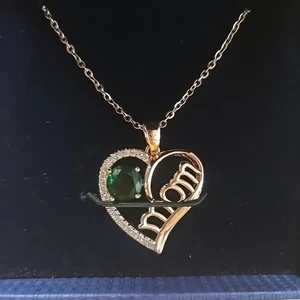 May Birthstone 925 Sterling Silver 'Mom' Heart Necklace with CZ Stone  - Picture 1 of 6
