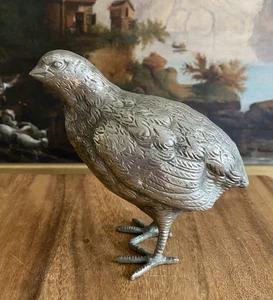 Statuina QUAGLIA uccellino placcato argento DECORATIVA antica - Foto 1 di 9