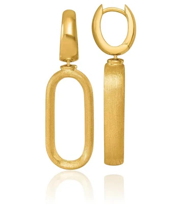 18K Solid Yellow Gold Oval Huggie Medium Hoop Dangle Earrings - Image 1 of 4