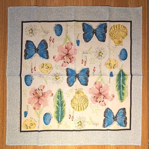 Pañuelo Bandana 21" Mariposa Mar Shell Pluma EE. UU. B15 Vintage NUEVO COMO NUEVO Años 90 - Imagen 1 de 12