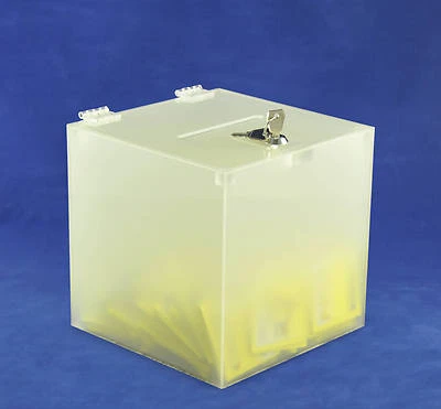 Losbox abschließbar / mit Schloss aus Acryl opal - Einwurfbox / Spendenbox / Box - Bild 1 von 4